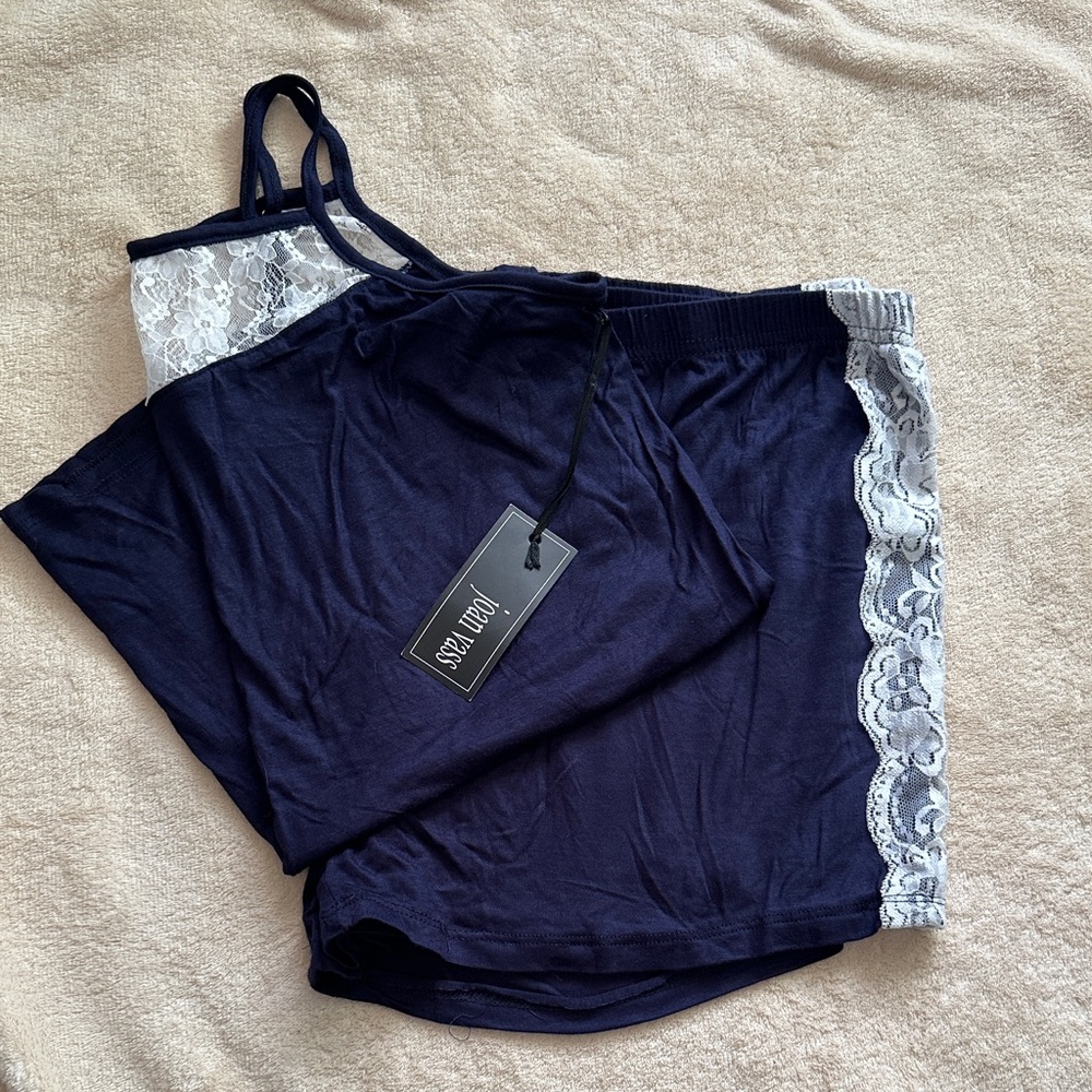 🏡Navy Blue & Lace Trim Sleepwear/lounge Set